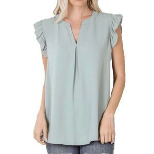 Zenana Outfitters Women's Light Blue Ruffle Airflow Ruffle Sleeve Top Size Large